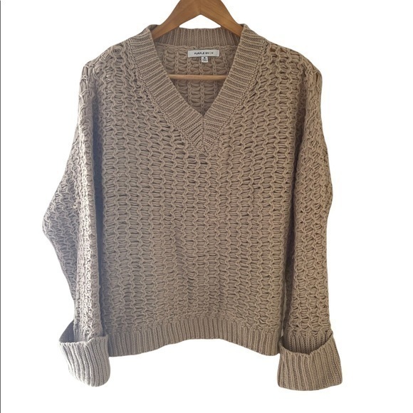 Purple Snow Sweaters - Purple Snow Beige Net Vneck Sweater Medim